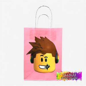 MaxinePartyCrafts 1PC Roblox Light Pink Theme Paper Loot Bags Birthday Gifts Size 15x8x21 cm