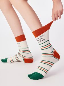 ถุงเท้าครึ่งแข้งผู้หญิงผ้าฝ้ายแท้ ถุงเท้าลายทาง ถุงเท้าทรงหูเสือดาว ถุงเท้าแฟชั่นแบบลำลอง ถุงเท้าฤดูใบไม้ร่วง ถุงเท้าครึ่งแข้ง