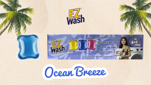【 Single Ocean Breeze 6+1 Pods 】 EZWash Laundry Pod Single Chamber Liquid Detergent Gel Capsule EZ Wash Easy Clean Clothes Cuci Baju Deterjen Kapsul Cair Pembersih Pencuci Pakaian Detergen Wangi Aroma Segar