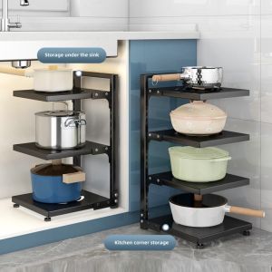 Anti-rust Kitchen Pot Rack Adjustable Pot Holder Under Sink Rack Shelf Kitchen Storage Organiser Rack Kitchen Shelf Bathroom Basin Rack