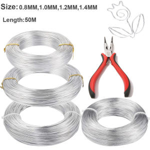 0.8mm-1.4mm Silve Aluminum Wire 50M(164 Feet) Bendable Metal Wire for CraftsSculptingArmatureAccessories Making+1 Pliers