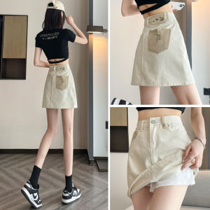 กระโปรงยีนส์ทรงเอเอวสูงสีขาว ทรงเข้ารูป ทรงเข้ารูป สำหรับผู้หญิง ฤดูร้อน กระโปรงสั้นทรงเอเอวสูง ผ้าเดนิมบาง กระโปรงทรงเอ