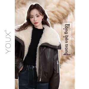 YOUXIANG | Áo Khoác Lông Vũ Vintage Cổ Rộng