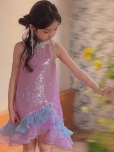 Mermaid Neck Princess Dress With Chinese Style Purple