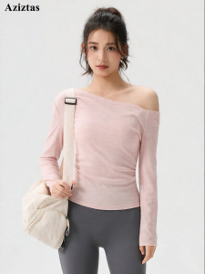 aziztas | Long Sleeve Off-shoulder Yoga Tops Slim Fit