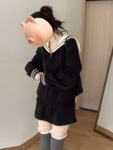 CHANGTONG | College Style Navy Collar Sweater Skirt Set Womens High-End Small Size Half Body Age Reduction Two-Piece Suit Full Outfit