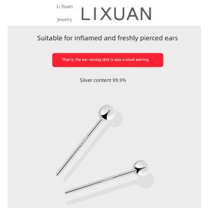 999 Sterling Silver Earrings Ear-Caring Eardrops Earrings Ear Stick Auricular Needle Ear Bar Womens Small Exquisite Mens Ear Bone Stud Pure Silver