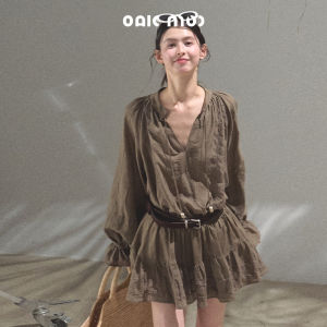 OAKMOO | Bộ Đồ Áo Blouse Tay Bong Bóng Cảm Giác Lụa và Chân Váy Xòe