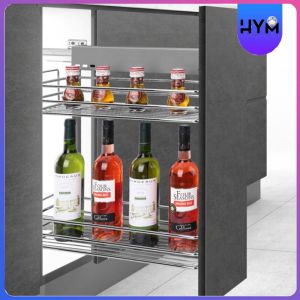 HYM 2 Layer Condiment Pull Out Basket Dish Rack for Cabinet Stainless Basket for Kitchen Cabinet Accessories Organizers