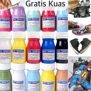 Cat Tekstil Cantiq (40ml) anti luntur tahan lama lentur tidak kaku permanen untuk baju sepatu tas kaos kanvas kulit suede jok sofa kayu kaca tembok clay topi jeans sutra keramik kertas cat lukis mewarnai anak waterbase by Ganzel
