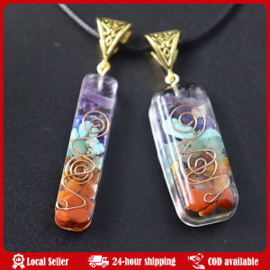 Natural Stone Rectangular Reiki Healing Seven Chakra Pendant Handmade Crafts DIY Necklace Sweater Chain Jewelry Gift Making 7 Chakras Crystals Stones Orgone Energy Orgonite Pyramid Hex Crushed Meditation Reiki Pendant Necklace Jewelry Chain for Men