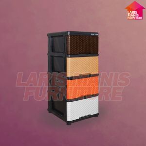 LEMARI PAKAIAN PLASTIK LACI PAKAIAN LACI TABITHA LEMARI MOTIF ROTAN LACI FR-ROTAN