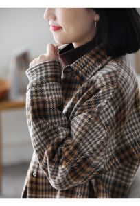Áo Sơ Mi Kẻ Caro Dài Vừa Phải Cho Nữ Mùa Xuân Thu Thường Ngày Cỡ Lớn Áo Khoác Ngoài POLO Cổ Tay Dài Dáng Rộng Thoải Mái