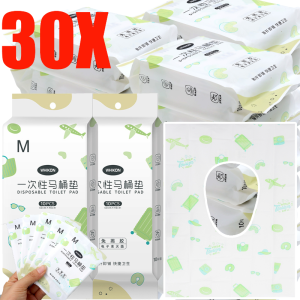30Pcs Portable Printed Disposable Toilet Seat Cover 10 Pack / Upgraded Thickened Anti-Penetration Seat Pads / Sticky Adhesive Easy Fix Toilet Liners