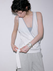 SOLWEIGE | SOLWEIGE Sleeveless V-neck Rope Design Loose Fit Color Block Top Summer Comfortable Breathable Polyester Casual Wear For Women