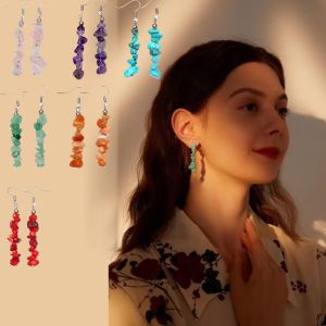 Pha Lê Tự Nhiên Xám Đá Bông Tai Sỏi Cổ Điển Đơn Giản Tím / Tím Violet / Tím Hoa Cà Đá Xanh Pha Lê Hồng Xanh Lam Dongling Trang Sức Tai Ngọc Bích