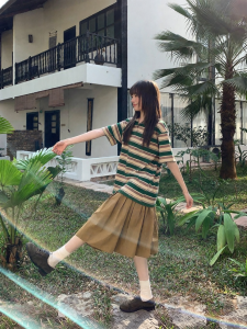 Chân váy NIHAOKANONG chữ A xếp ly cạp cao tôn dáng