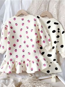 Kids Velvet Female Point New Arrival Baby Weide Fall and Winter Bud Western Wave Childrens Clothing Dress Dress Girl