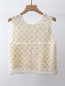 Luxurious Pearl Beaded Shiny Sequin Sleeveless Vest Womens Fashion Design Heavy Work Commute Style Summer 2024 Trend