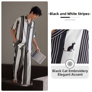 JIALEFEN | Men Summer Silk-like Thin Sleepwear Set