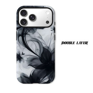 Black Ink Transparent Flower Phone Case for iPhone 18 17 16 15 14 13 12 11 Air Pro Max Plus Double-layer Cover