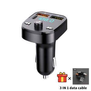 Aitemay 3 trong 1 Bluetooth 5.0 Bộ phát sóng FM & sạc nhanh-Cổng USB kép Type-C màn hình hiển thị kỹ thuật số cuộc gọi rảnh tay cho xe ô tô