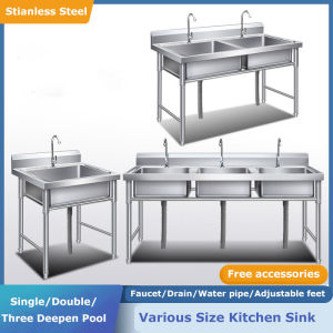 🔥Ready Stock🔥304 Stainless Steel Sink Deepen Bowl With Faucet Single/Double Bowl Sink Drainboard Sink