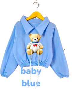 HSN Sweter Crop Anak Perempuan Bear Terbaru Tangan Panjang Gambar Tali Timbul Lucu  usia 2-12 tahun