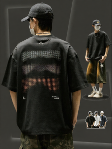 SZON | Áo Thun Tay Ngắn In Chấm Bi Cotton Cổ Tròn Dáng Rộng