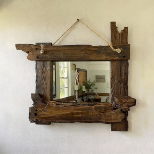 Japanese Wabi Sabi Style Wooden Wall Mount Square Mirror