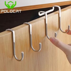 Polocat 1/2/4pcs Kitchen Cabinet Door Back Hook Stainless Steel Double S Hook 304 Perforated Bathroom Coat and Hat Hook