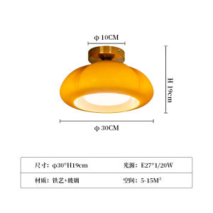 Zoxy French Restaurant Balcony Orange Carved Ceiling Lamp Scandinavian Style Iron Body Glass Shade LED Lighting Iron Ceiling Lamp