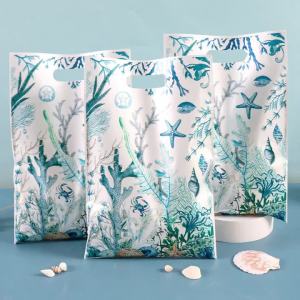 10/20/50pcs Blue Ocean Theme Plastic Gift Bags Coral Reef and Marine Life Designs Candy Packing Bags for Under the Sea Party
