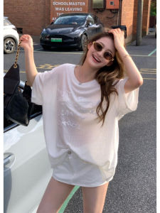 YUEZHONGWEI | American Retro Letter White Round Neck Short Sleeve T-Shirt Women Summer Design Loose Slimming Half Sleeve Top Casual Style