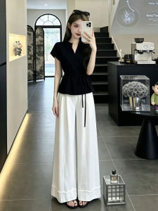 Karrar betsey | Summer Black T-shirt and Wide Leg Pants Set