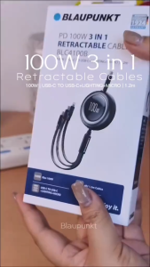 Blaupunkt Retractable 3-in-1 Cable Hassle-Free Design with 100W Power Output USB-C Lightning Micro USB Connectors