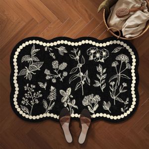 VIKAMA French Floral Bathroom Mat Water Absorbent Non Slip Quick Dry Cushioned Shower Rug for Home Decoration