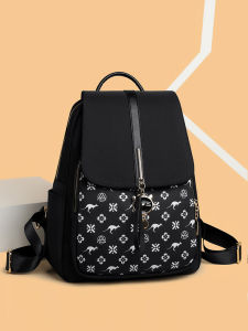 Black Oxford Cloth Double Shoulder Backpack Womens Large Capacity Casual Canvas Travel Bag Commuter Bag for Middle-Aged Mothers