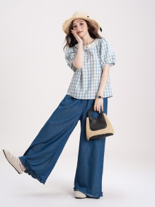 Lace Trim Plaid Short Sleeve Shirt Female 2026 New Summer