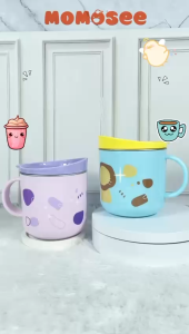 Momosee Gelas Anak Stainless Cangkir Anak Lucu Sedotan 300ml Anti Tumpah BPA Free DY12