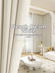 WEILAISHI | Luxurious French Romantic Cream Style Blackout Curtains Linen Blend