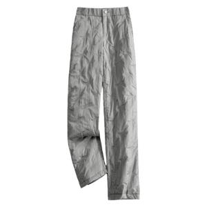 TUOYUN | Womens Winter Wide Leg Down Trousers High Waist Thickened Fleece Warm Outerwear Straight Cut Pants Grey Color Duck Feather