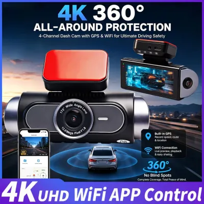 Ekleva 4k 4-chs Dash Cam Wifi phía trước phía sau trái phải thiết bị ghi hình xe ô tô 24h giám sát đỗ xe Camera hành trình tầm nhìn ban đêm supercapacitor