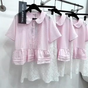 Set công sở nữ mặc hè set Đũi Xốp cổ bẻ form baybydoll kèm chân váy dài xoè ren lưới có lót