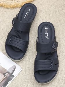 Ultra-Light Thick Base Sandals for Women Summer Flat Foot Design Large Size Soft Bottom Anti-Slip Genuine Leather Roman Sandals for Elderly Moms