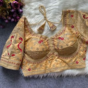[PRE-ORDER] 2026 APRIL HEAVY EMBROIDERED BRIDAL BLOUSE WITH PEACOCK MOTIFS SIZE 38 ( DELIVERY 10 WORKING DAYS) | READYMADE DESIGNER WEDDING SILK BLOUSE GOLD JARI WORK