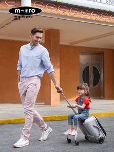Micro Meigu Lazy Travel Suitcase Children Can Sit Pull Rod Bag Baby Parent-Child Travel Suitcase Kids Adjustable Strap