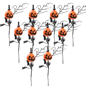 10Pcs Halloween Spooky Pumpkin Branch Ghost Festival Artificial DIY Black Maple Leaf Party Bouquet Ornaments Home DIY Vase Props