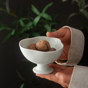 Jingdezhen Blue Porcelain High Footed Bowl Dessert Plate Restaurant Hotel Dining Utensils Underglaze Coloring Elegant Sense