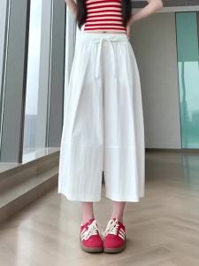 La Chapelle | Grey Thin High-Waist Loose Slimming Culotte 8-Tenth Pants